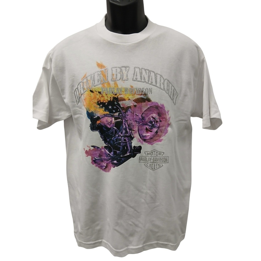 Parlay Driven By Anarchy Graphic Tee White Silver Glitter Biker Mens Medium USA